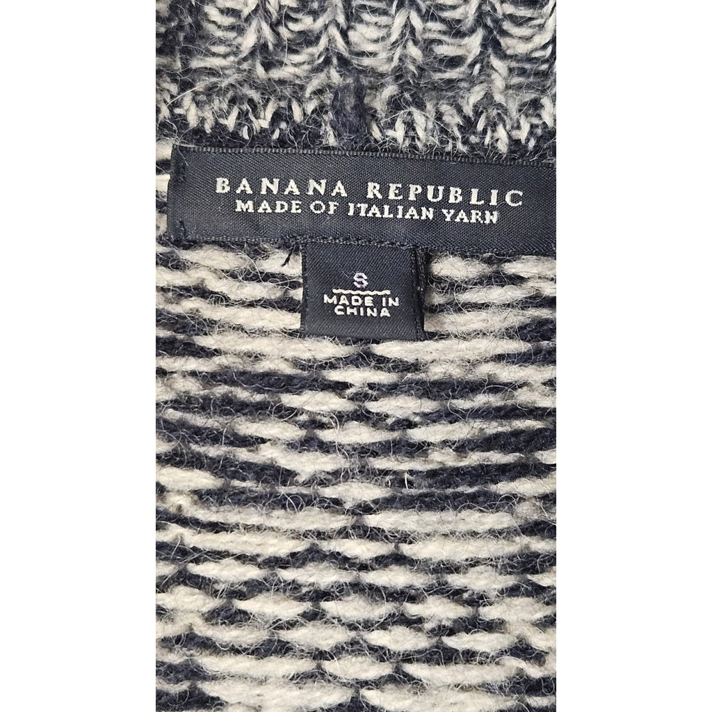 Banana Republic Navy & White Fair Isle Alpaca Blend Cardigan Sweater Size Small
