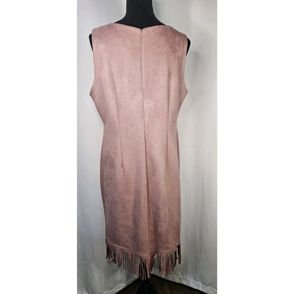 Shelby & Palmer Blush Pink Faux Suede Stretch Sheath Dress 14 Fringe Hem