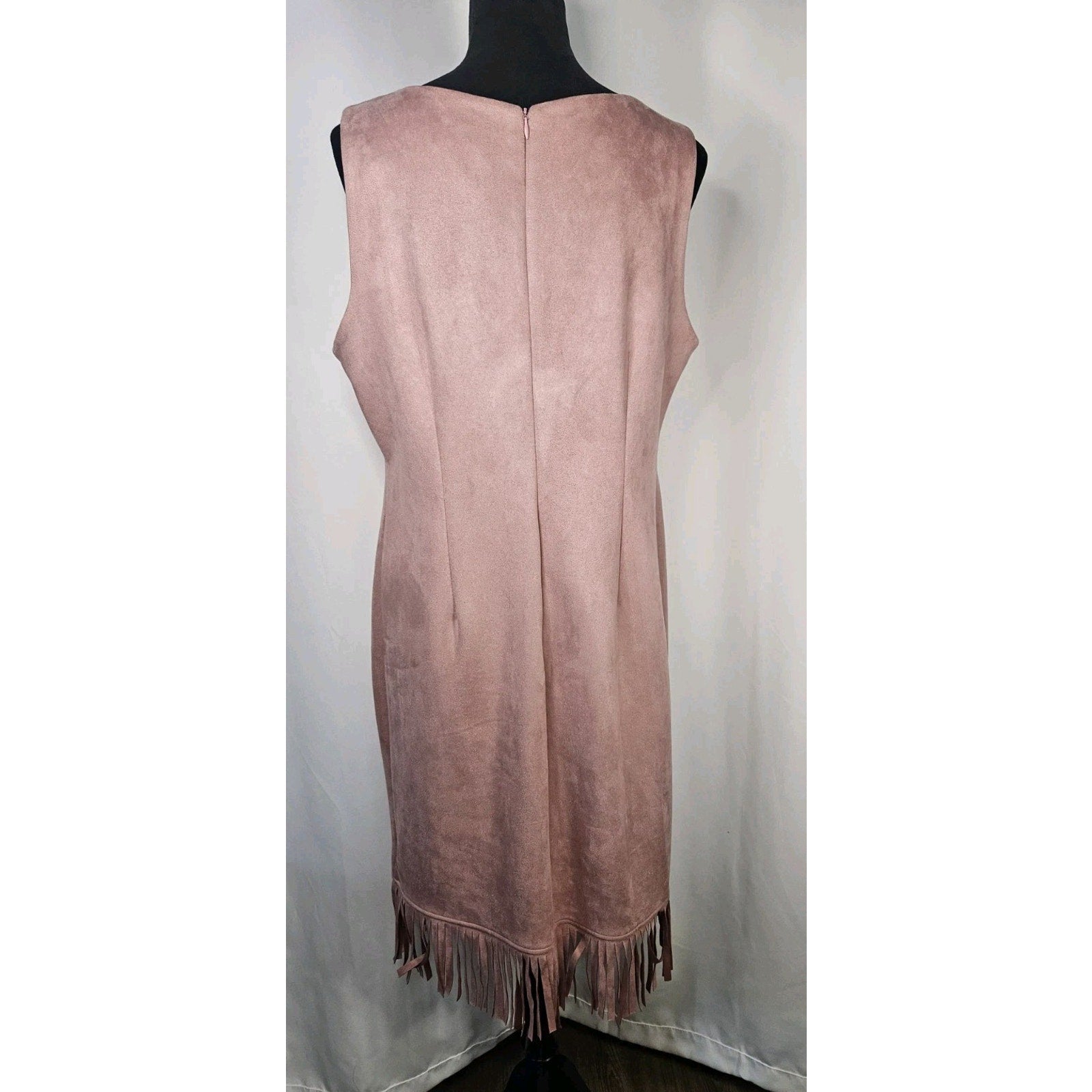 Shelby & Palmer Blush Pink Faux Suede Stretch Sheath Dress 14 Fringe Hem