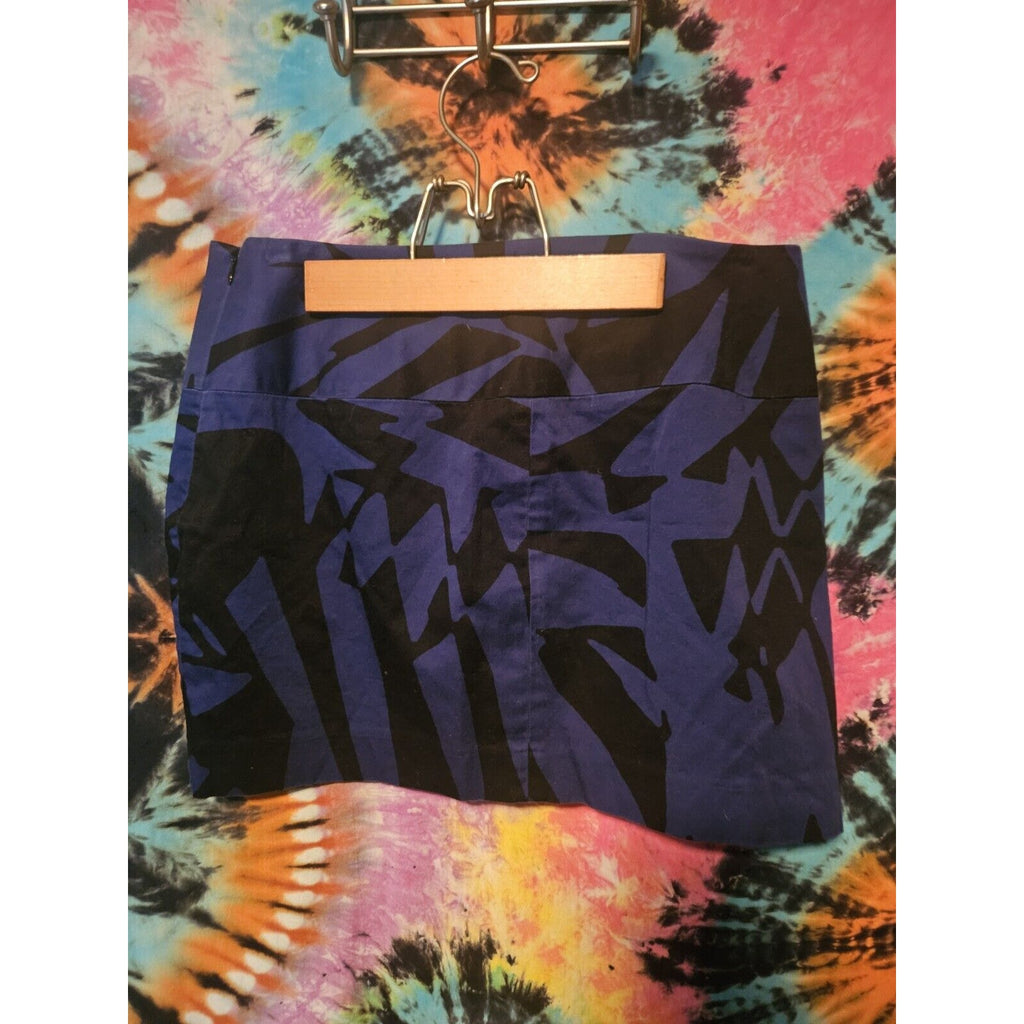 Express Design Studio Geo Pattern Skirt Womens Sz 6 Blue w Black Print Y2K