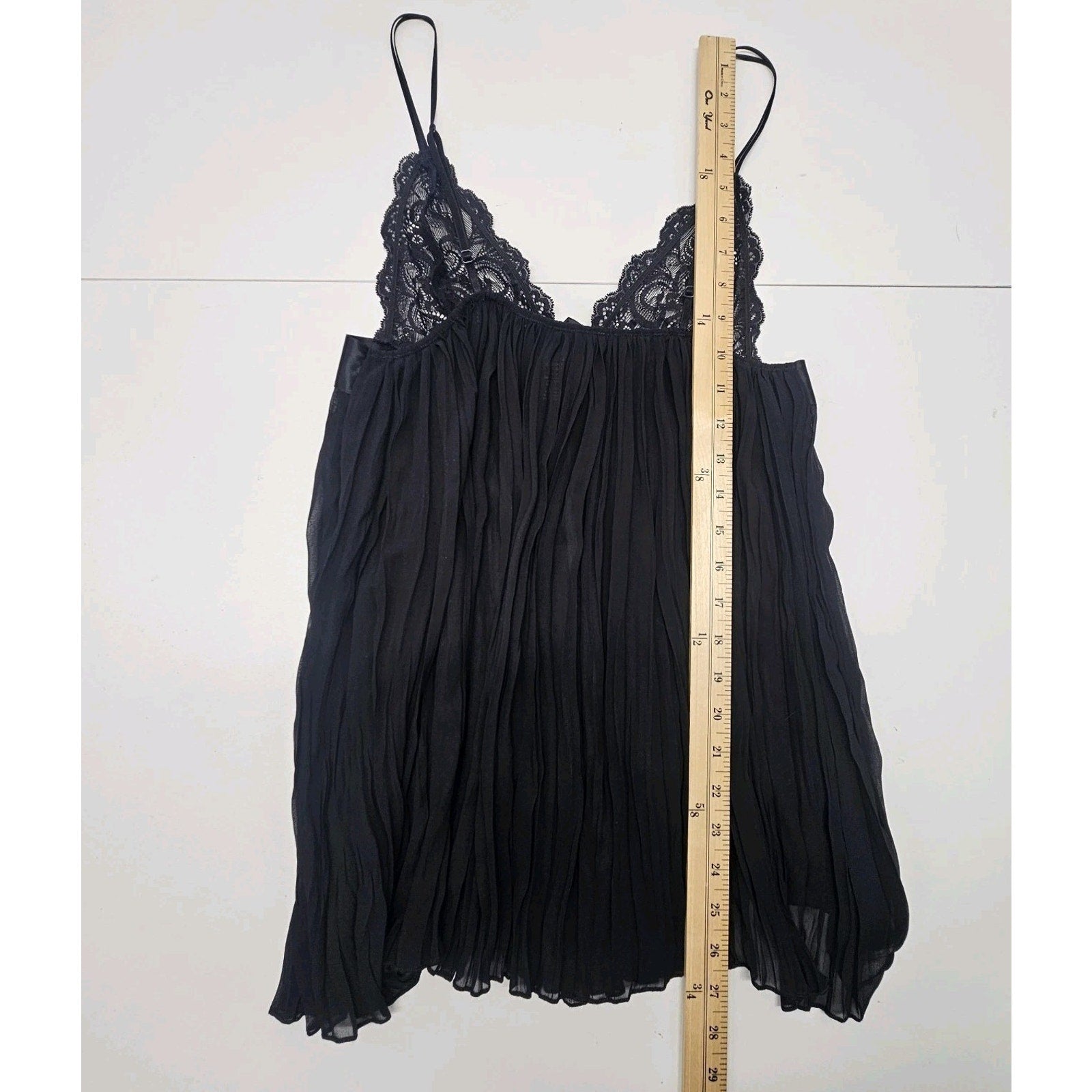 Victoria's Secret Very Sexy Black Pleated Sheer Babydoll Satin Bow Lingerie Med