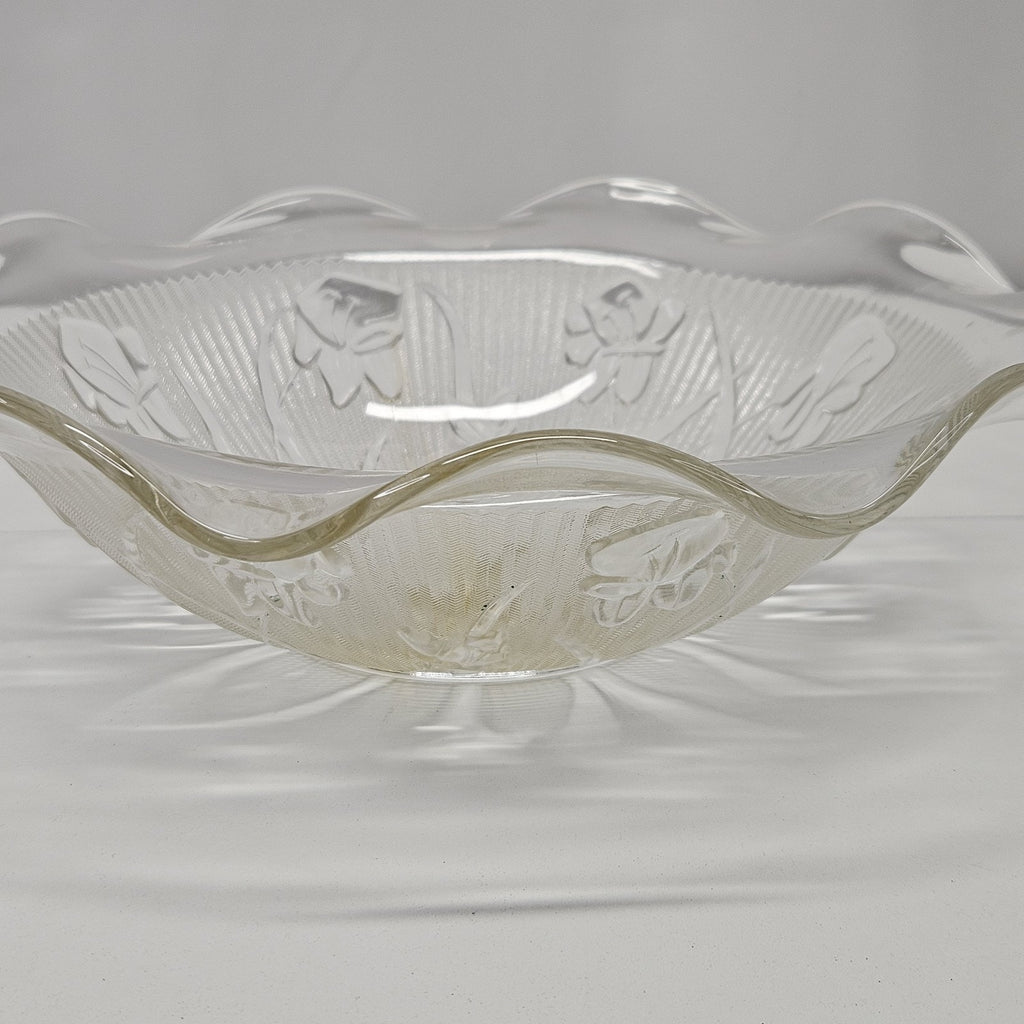 Vintage Iris and Herringbone Jeanette Glass Bowl Fluted Edge Retro Clear Glass