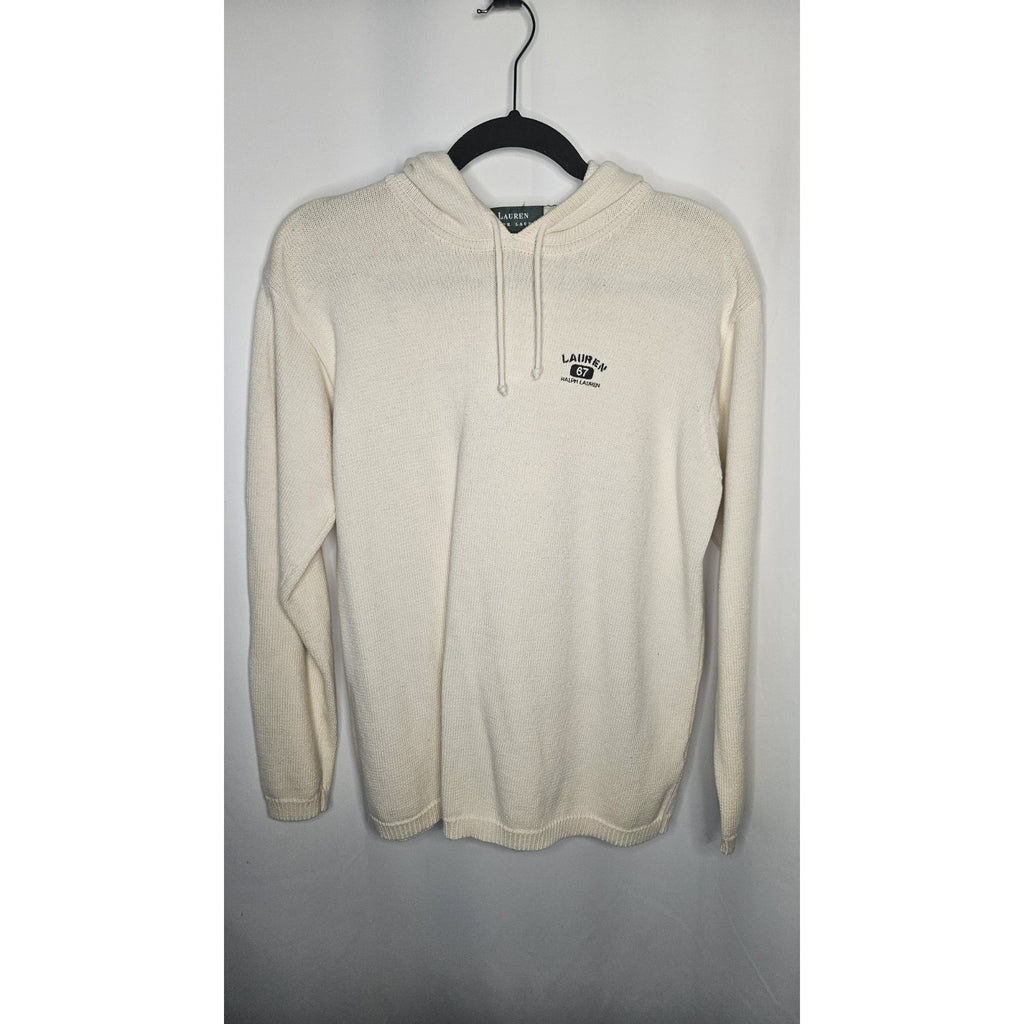 Vtg Lauren Ralph Lauren Knit Sweatshirt Women Med Off White Hoodie Pullover Y2K
