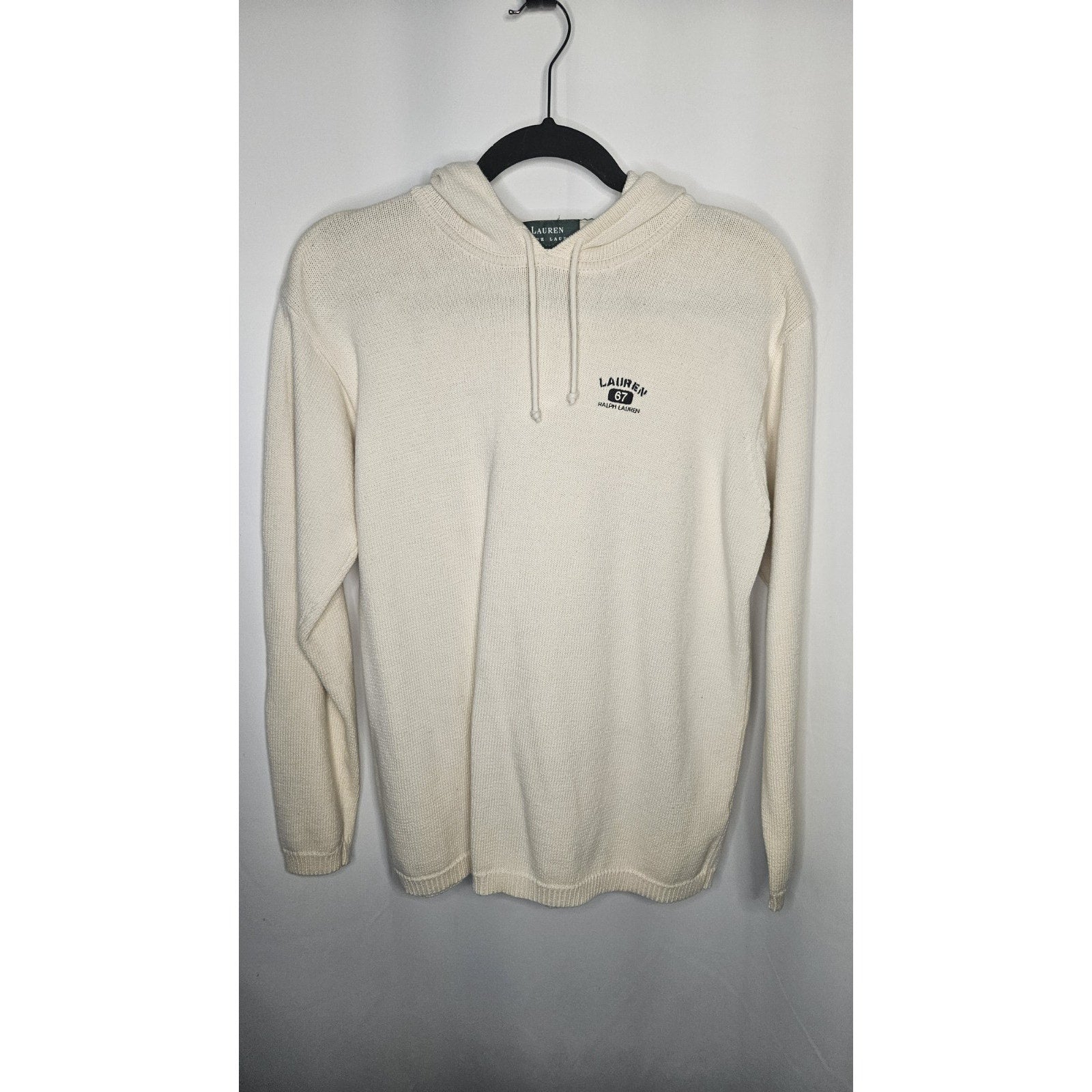 Vtg Lauren Ralph Lauren Knit Sweatshirt Women Med Off White Hoodie Pullover Y2K