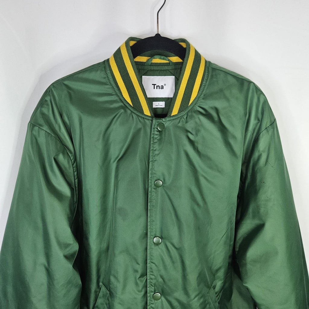 Aritzia TNA Jacket Men Large Green Stadium Yellow Varsity Bomber Coat Letterman