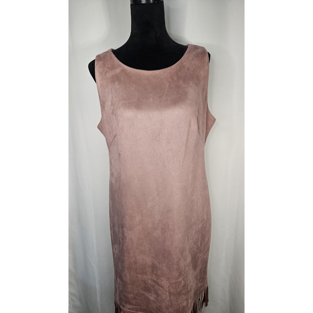 Shelby & Palmer Blush Pink Faux Suede Stretch Sheath Dress 14 Fringe Hem