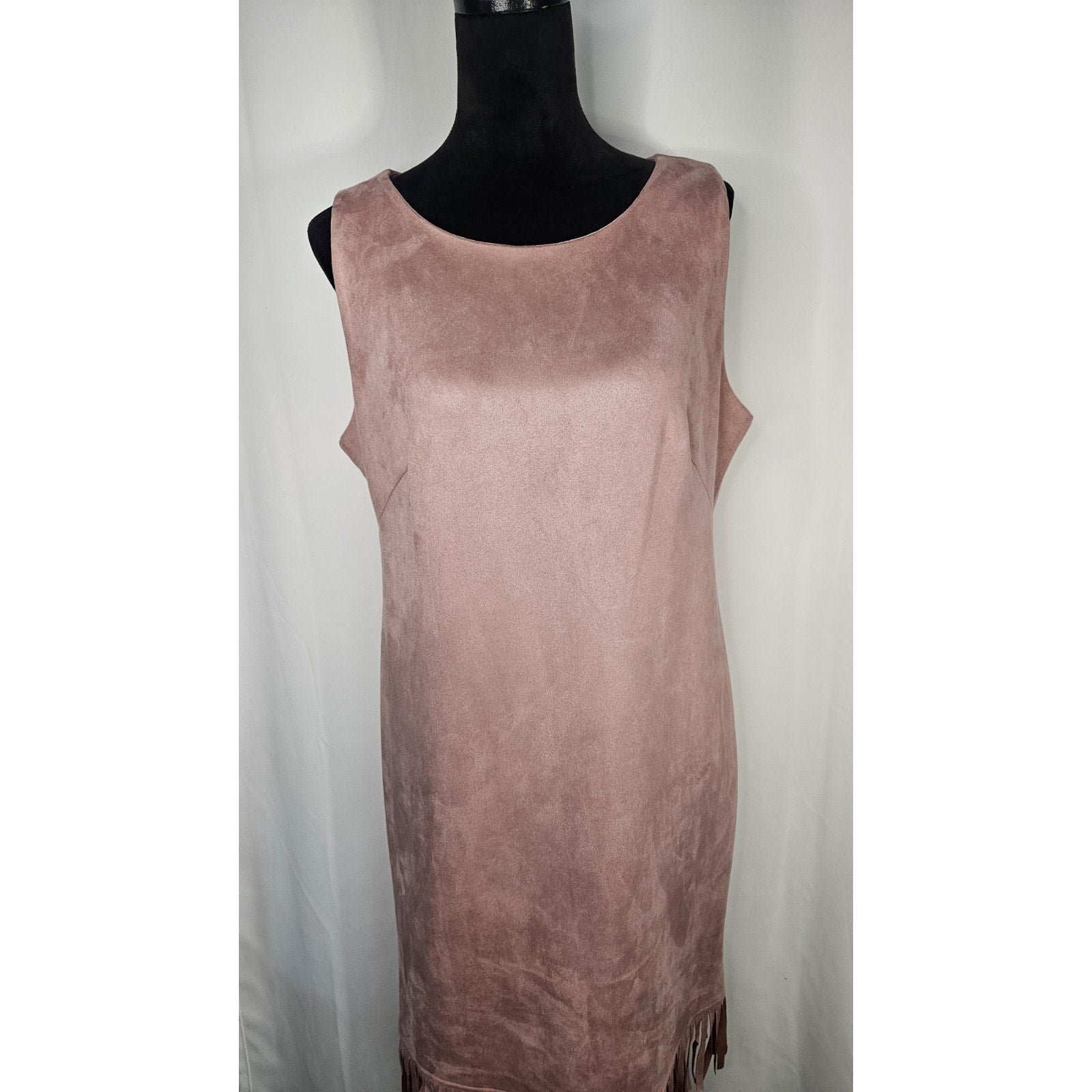 Shelby & Palmer Blush Pink Faux Suede Stretch Sheath Dress 14 Fringe Hem
