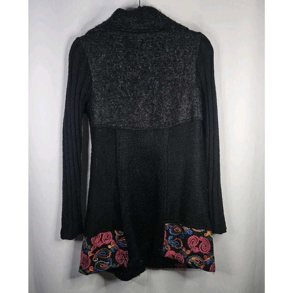 Liquid By Sioni Black Knit Wearable Art Wool Mohair Sweater Cardigan Boho Medium
