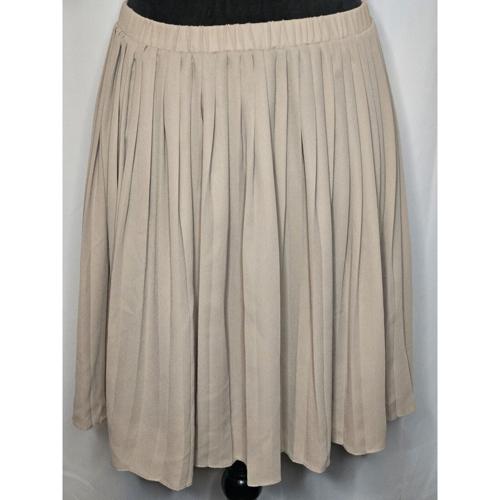 MAX STUDIO Cream Pleated Accordion 100% Polyester Small Fully Lined Midi Skirt