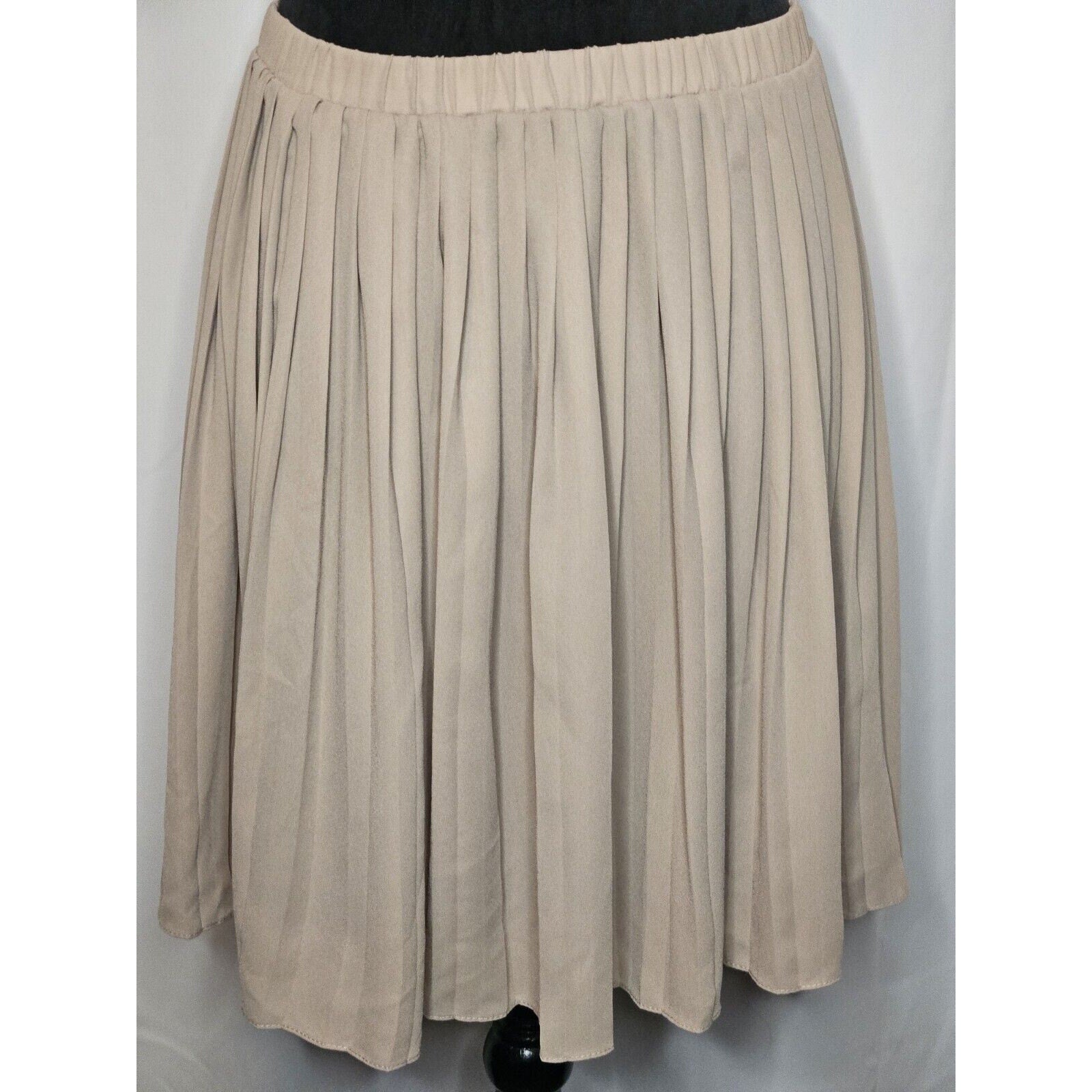 MAX STUDIO Cream Pleated Accordion 100% Polyester Small Fully Lined Midi Skirt
