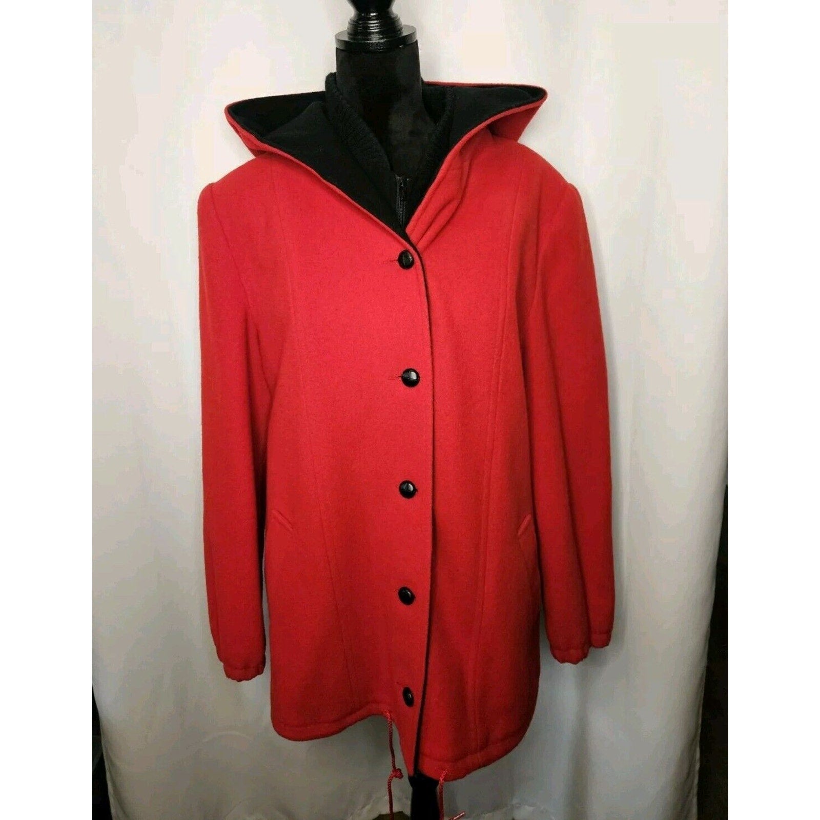 Authentic Mackintosh Vest Coat Wool Size 12 Vintage Made USA Hooded Red/Black