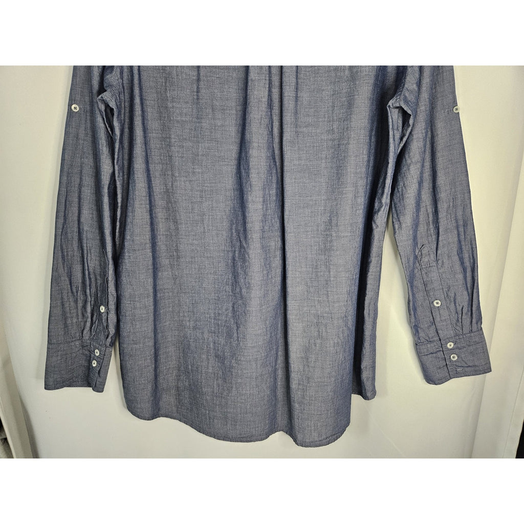 J.CREW 100% Cotton 1/2 Button Down popover shirt Long Tunic blue Sz Large 596A
