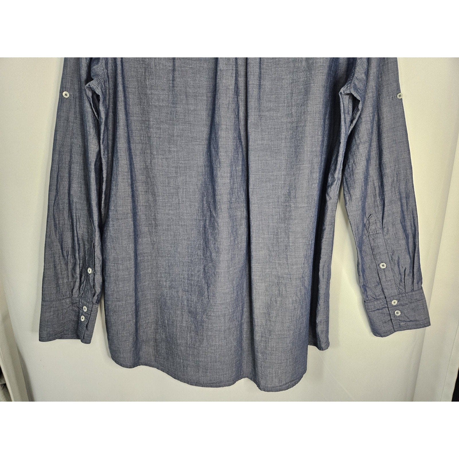 J.CREW 100% Cotton 1/2 Button Down popover shirt Long Tunic blue Sz Large 596A