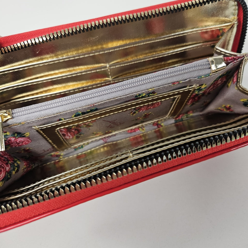 Luv Betsey Johnson Wallet Zip Around Leather Patent Raised Red Heart Whimsical