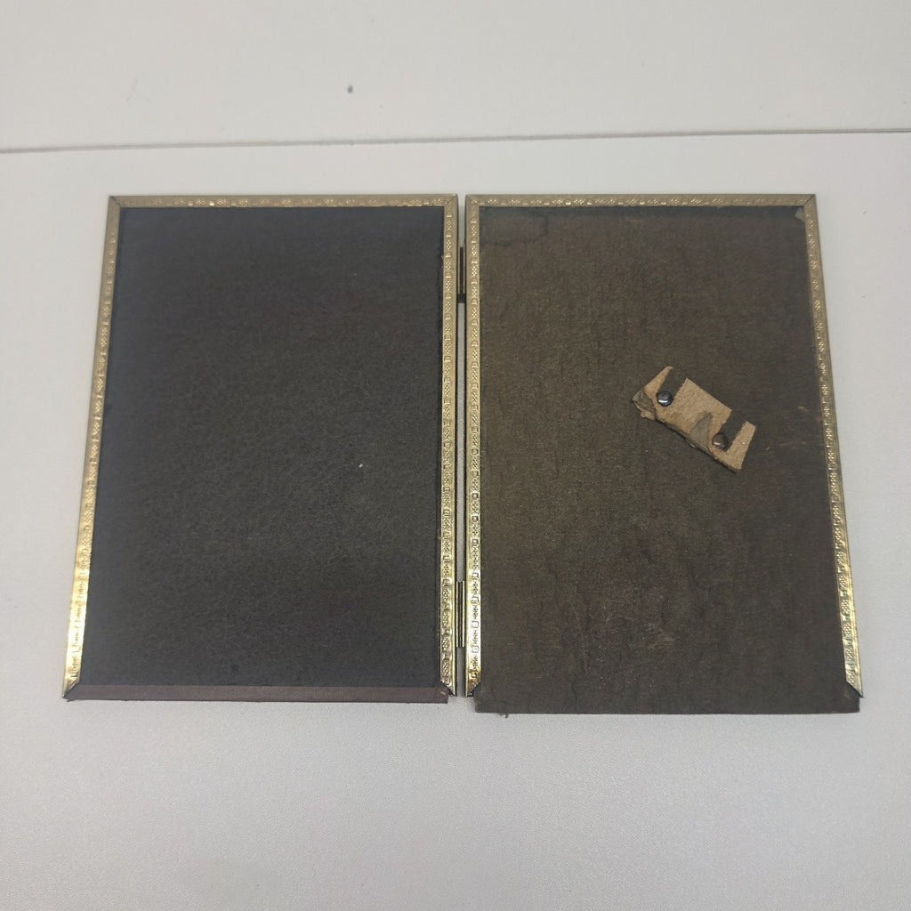 VTG 1970s Folding Photo Frame 5x4 Standing Rectangle Gold-Tone Double-Picture