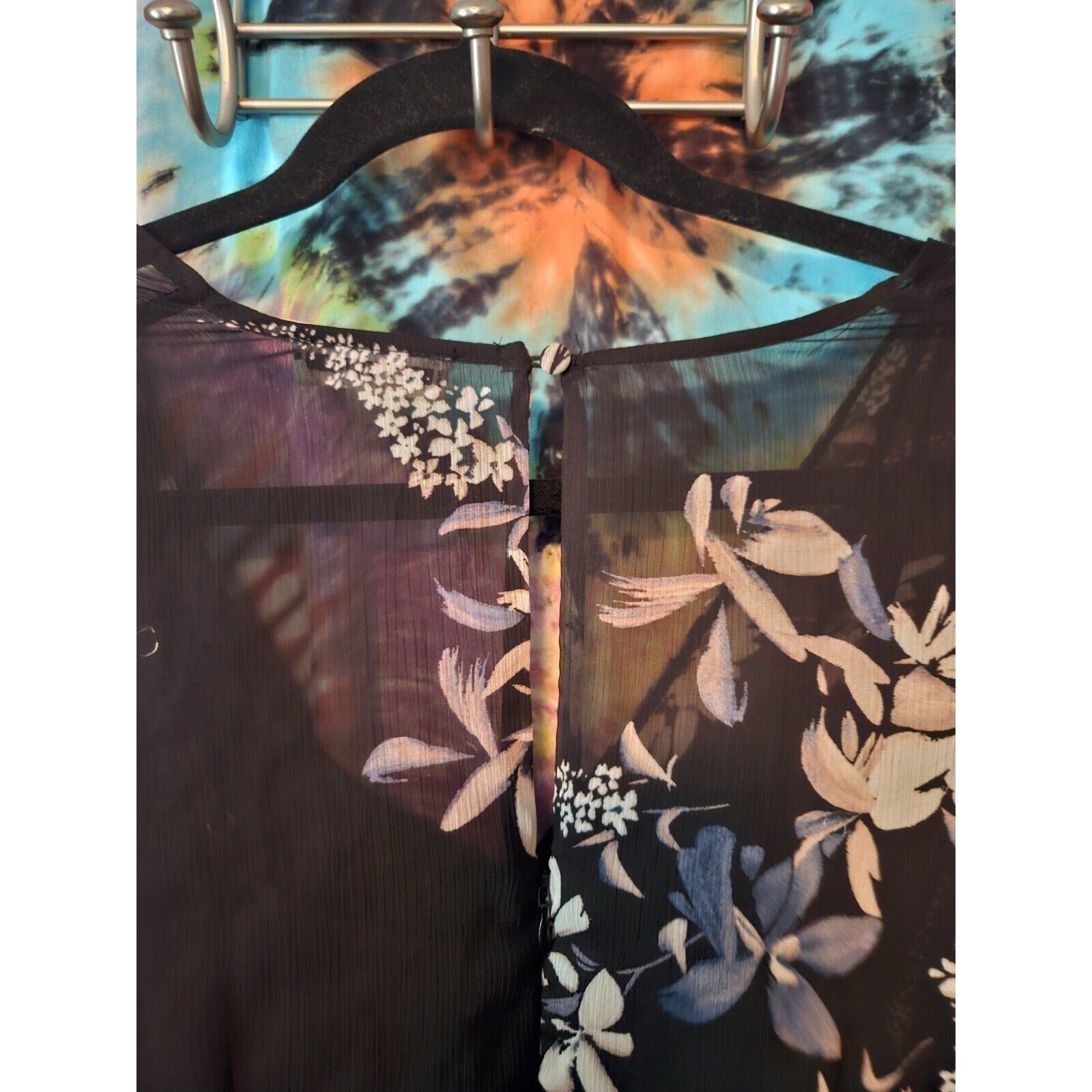 Calvin Klein Black Floral Chiffon Overlay Hi Low Flowy Sz 4 Mid Length Dress