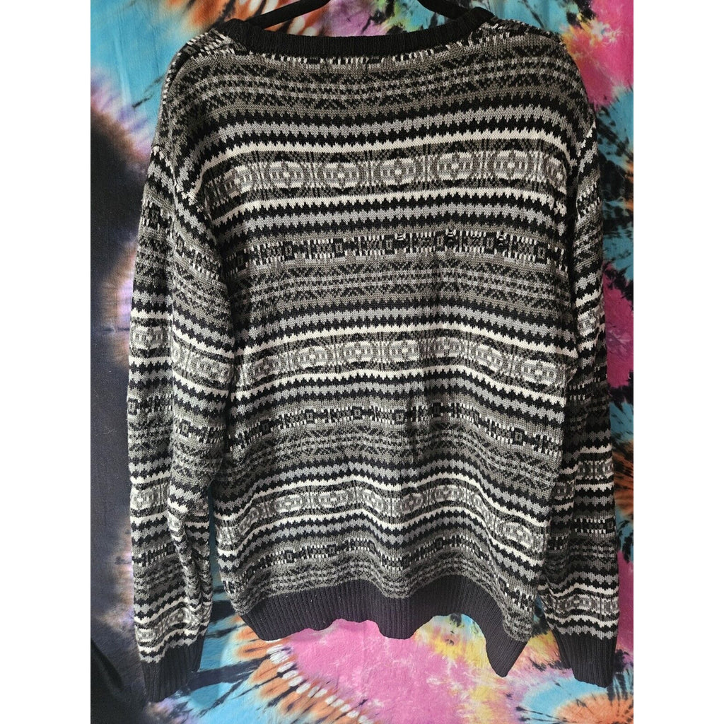 Carbon Fair Isle Men's Black And White Pullover Sweater XXL Y2K