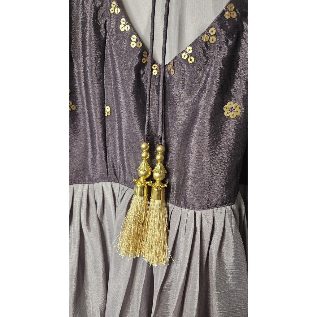 Panash Purple Embroidered Sleeveless Anarkali Suit w Sheer Dupatta Sz 36 US Med