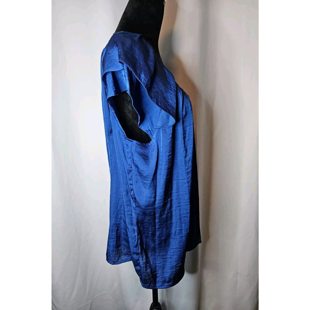 Zac & Rachel Royal Blue 2X Short Sleeve Shirt Flowy Blouse