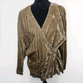 Women’s Golden Brown Crushed Velvet Wrap Top Size XL Retro Boho Fairy Peasant