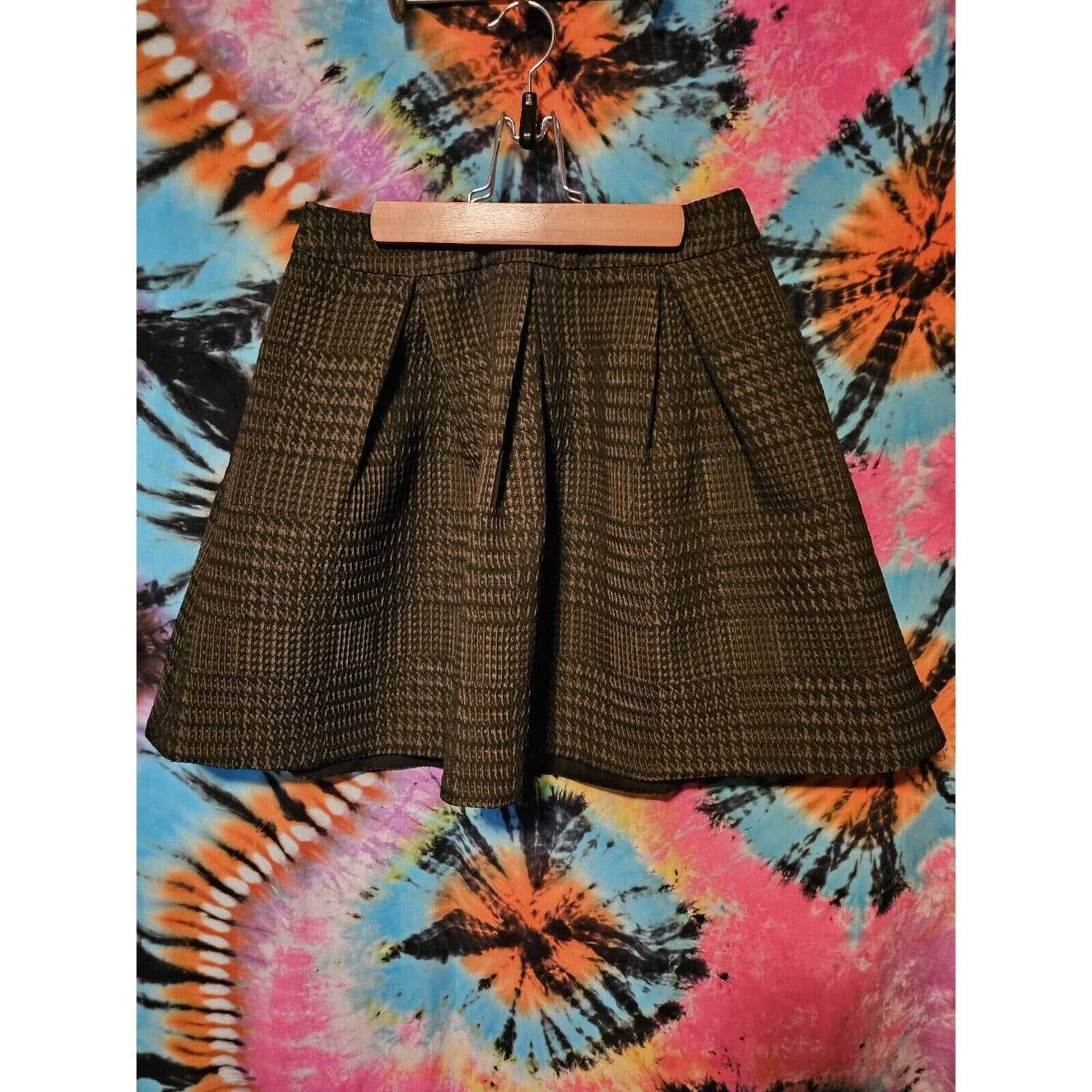 Express Low Rise Mini Skirt Womens Size 2 Green Black Hounds tooth Print Y2K