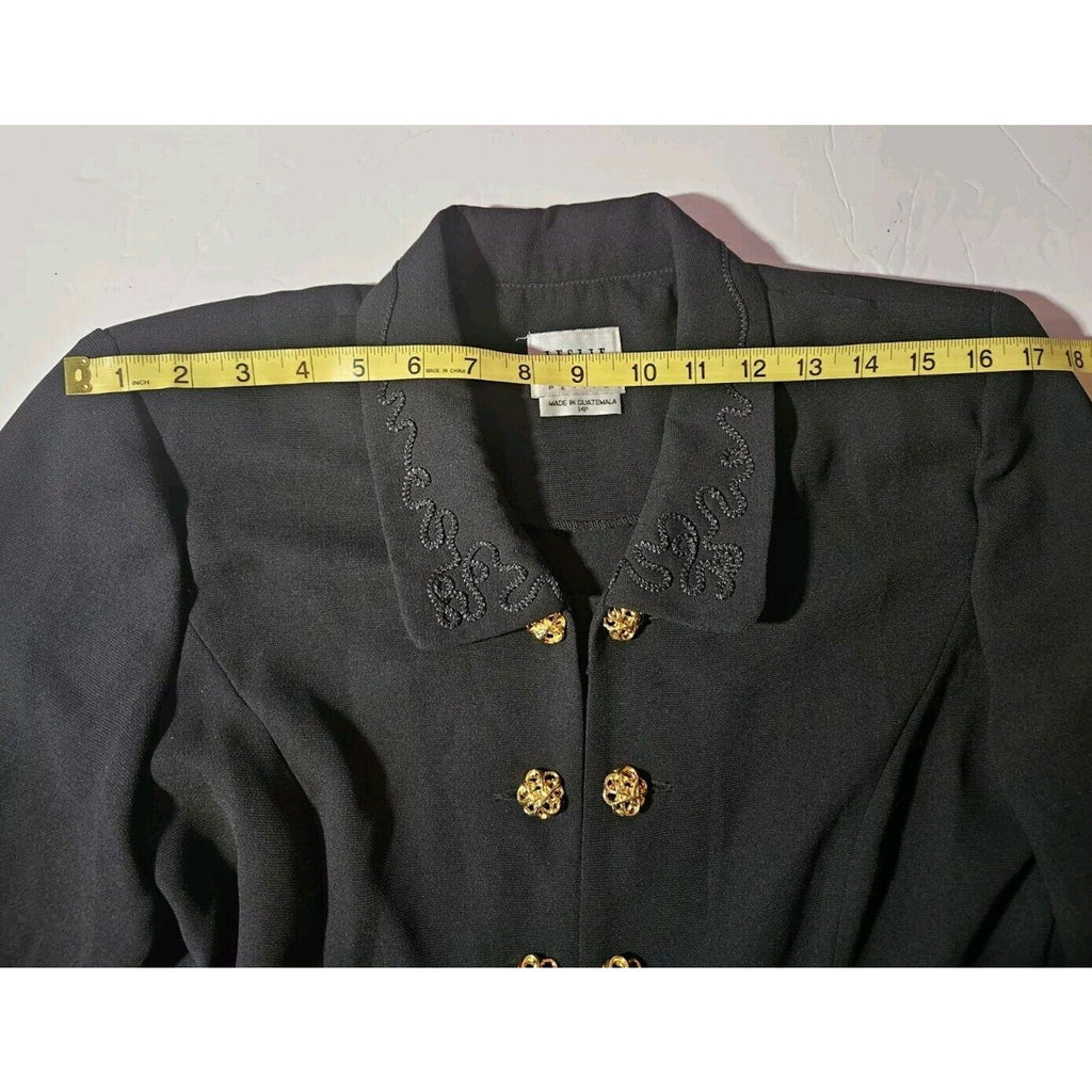 Vintage 90s Leslie Fay Women's Black Double Breasted Blazer Blouse 14 Petite