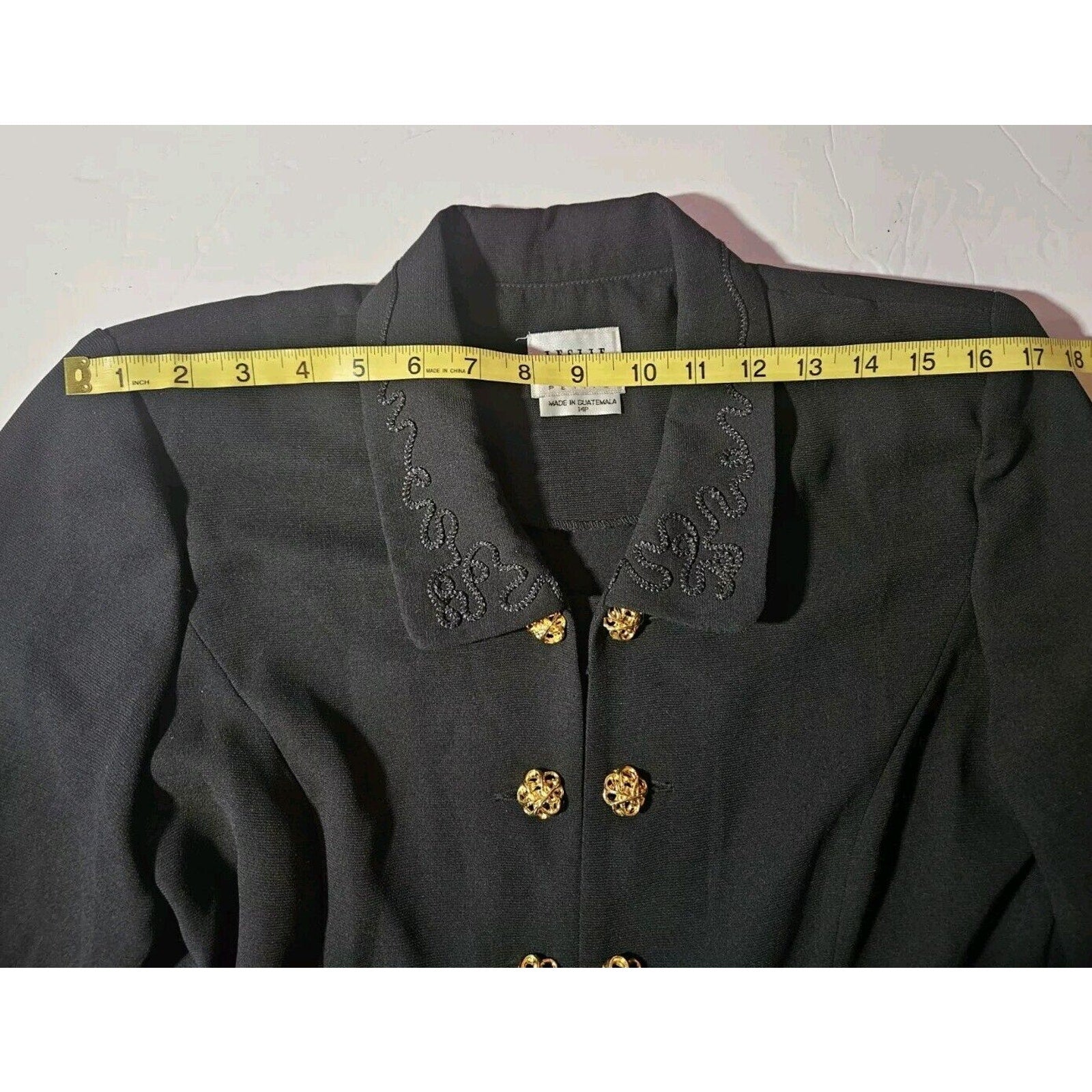 Vintage 90s Leslie Fay Women's Black Double Breasted Blazer Blouse 14 Petite