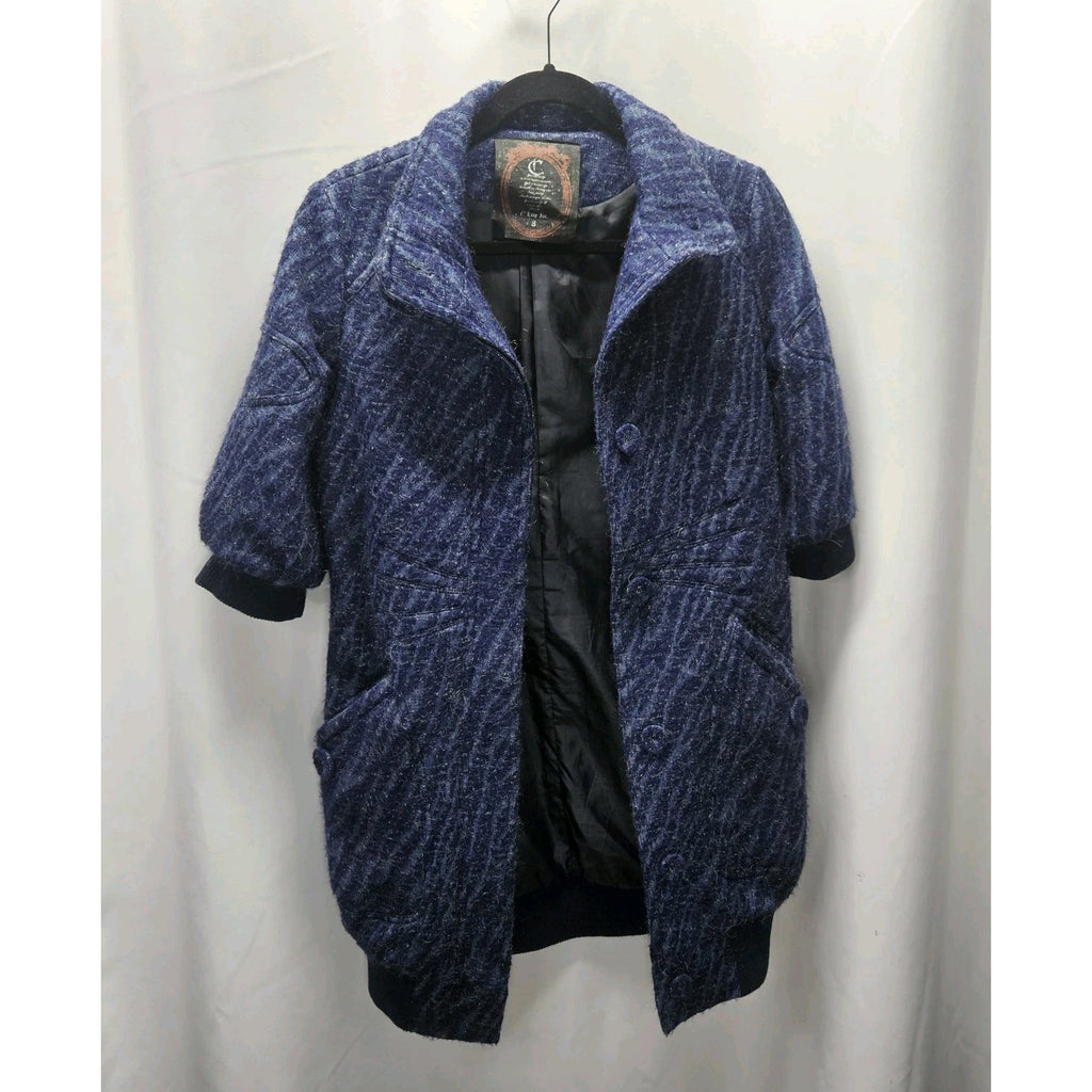 Vtg C. Luce Inc. Blue Gray Mohair/Wool Coat Jacket Womens Small Puff Sleeves