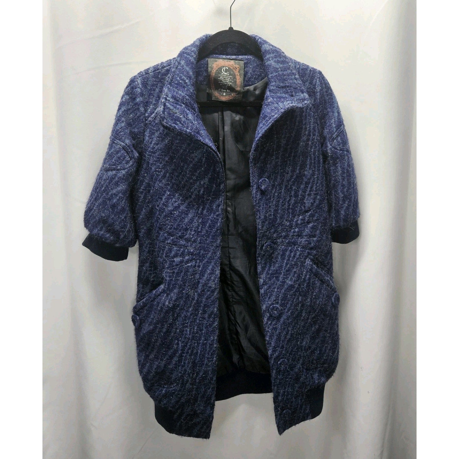 Vtg C. Luce Inc. Blue Gray Mohair/Wool Coat Jacket Womens Small Puff Sleeves