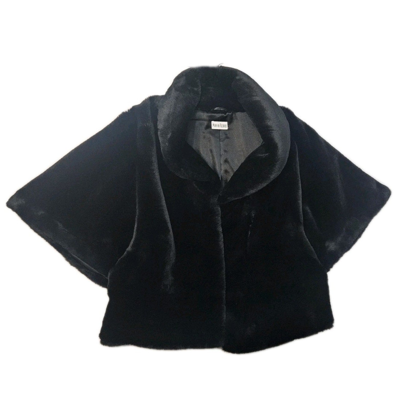 Marvin Richards Vintage Black Cape Swing Jacket Faux Fur Coat One Size Fits Most