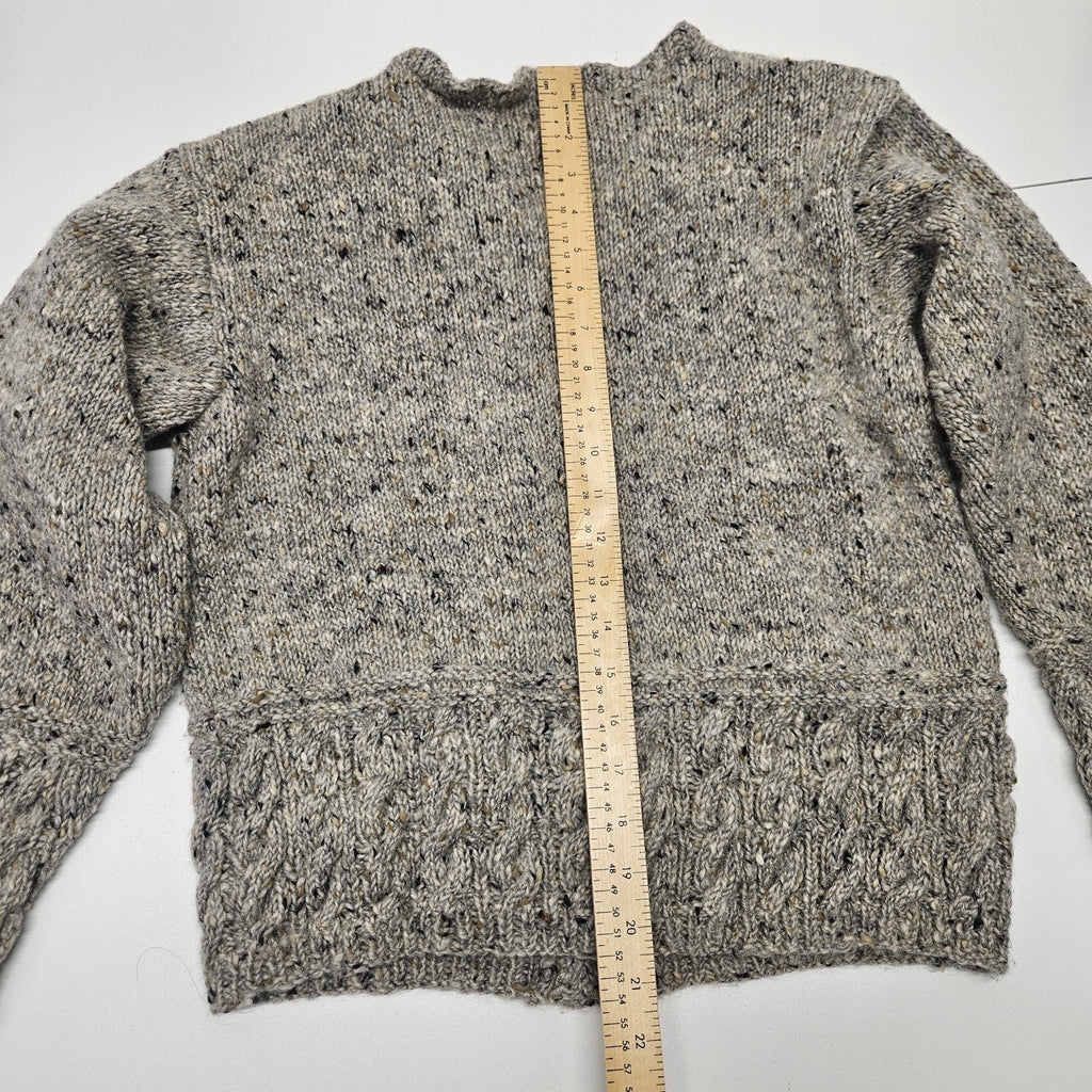 VTG Hand Knit Medium Gray Chunky Cable Knit Cardigan Sweater Fishermen