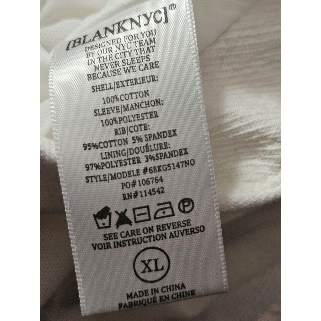 BLANKNYC White Cotton Jacket Asymetical Zip Large Mesh Panels Zip Cuffs Size XL