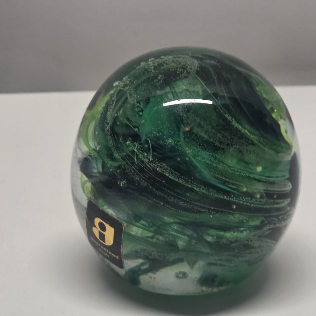 Vintage Kerry Irish Art Glass Paperweight Green Swirl Irish 2" Made In Ireland