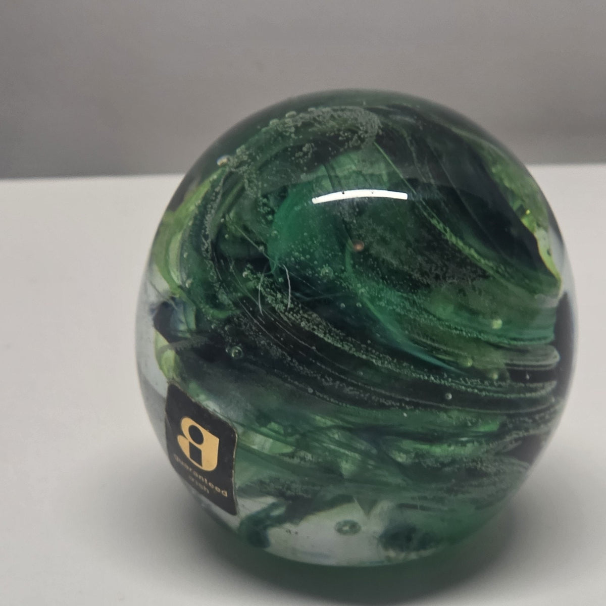 Vintage Kerry Irish Art Glass Paperweight Green Swirl Irish 2" Made In Ireland