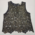 Vtg Sans Souci Black and Gold Metallic Lace Sleeveless Party Tank Top Zipper XS