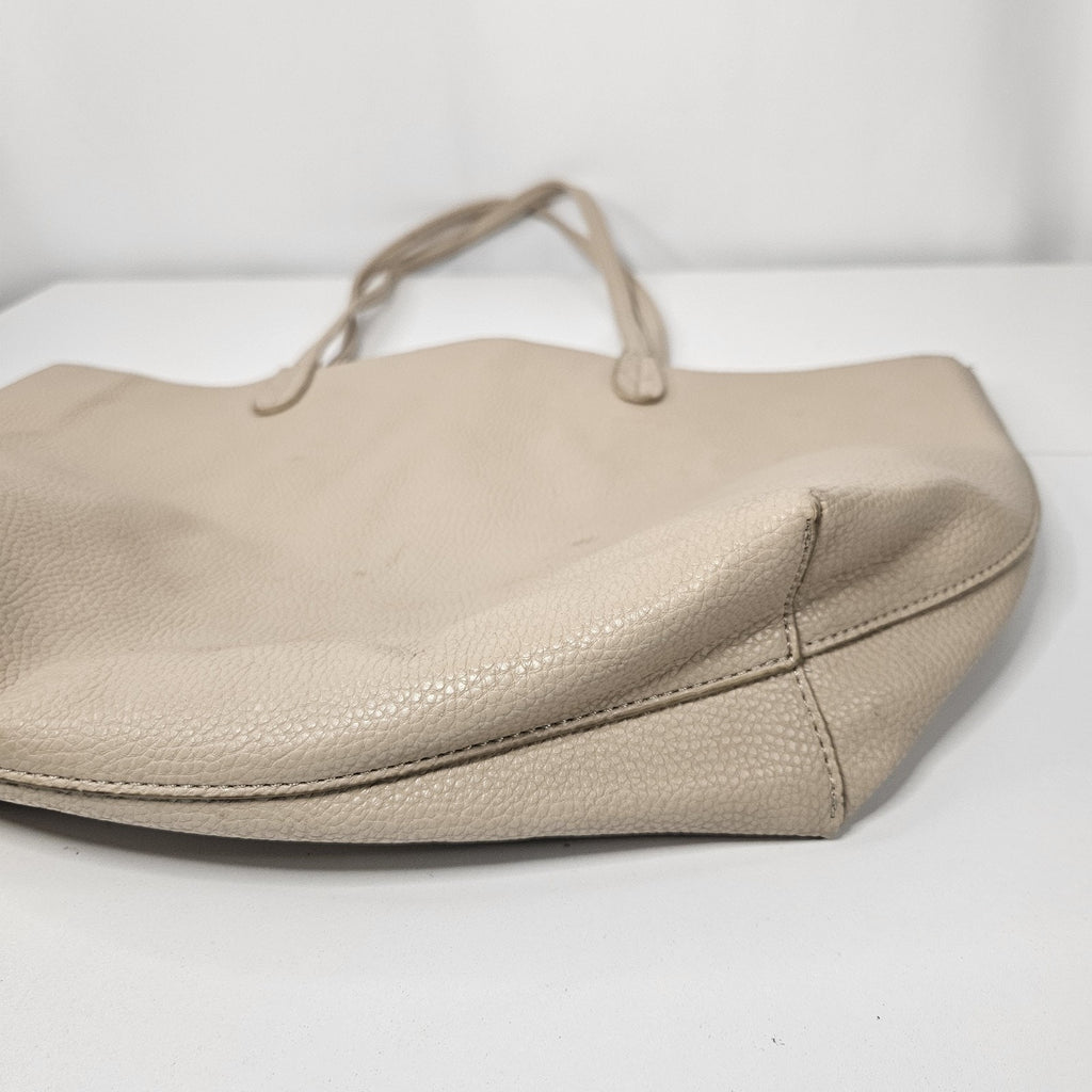 Y2K BCBG Paris Reversible Faux Leather Tote Laptop Bag Beige Goldtone Hardware