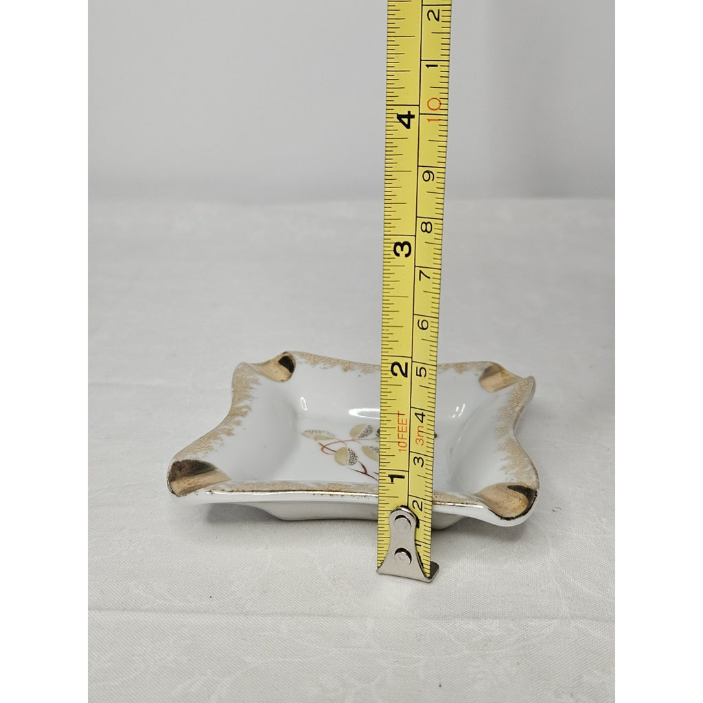Vintage Porcelain Ashtray Japanese Leaf Design With Gold Trim 3" Mid Century