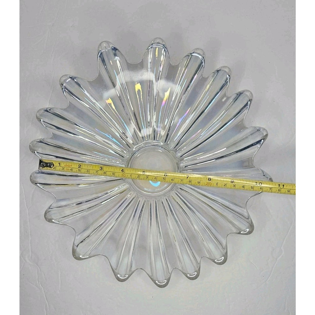 Vintage Federal Iridescent Celestial Sunburst Center Art Glass Bowl 11 3/8"