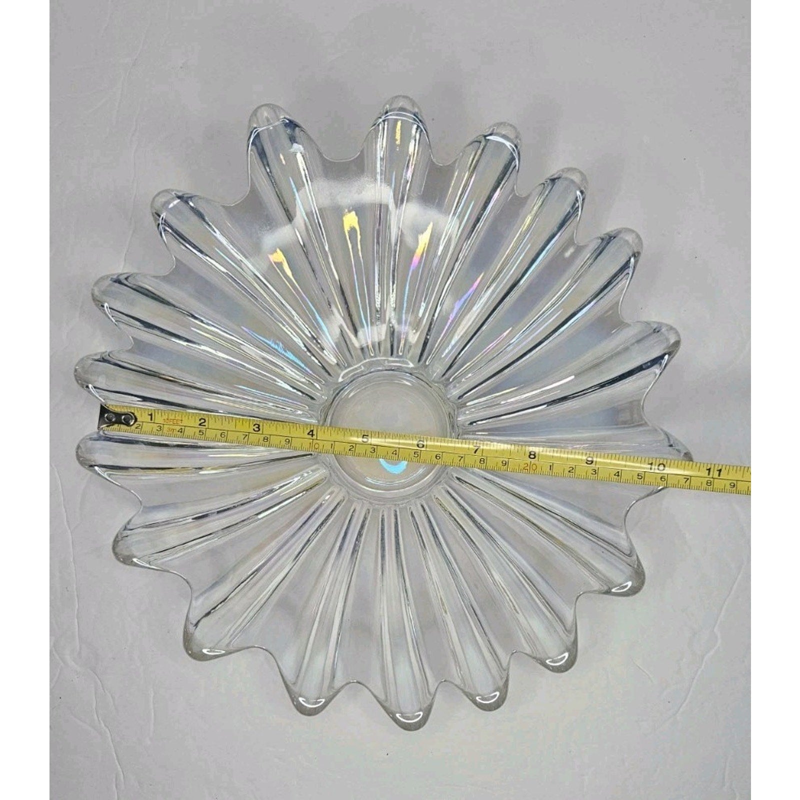 Vintage Federal Iridescent Celestial Sunburst Center Art Glass Bowl 11 3/8"