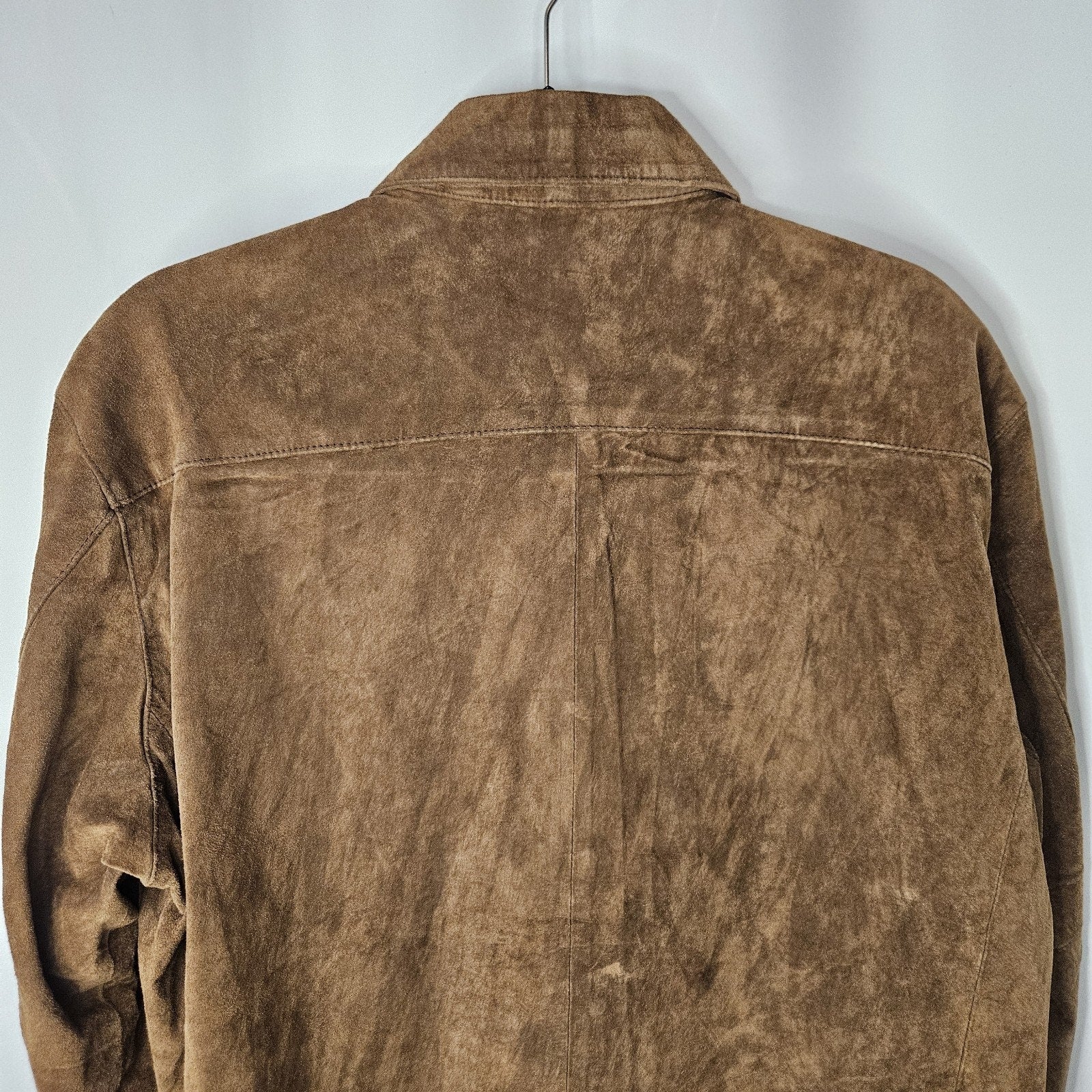 Vintage Leather Shirt Womens M Brown Pig Suede Button Up Shirt Jacket