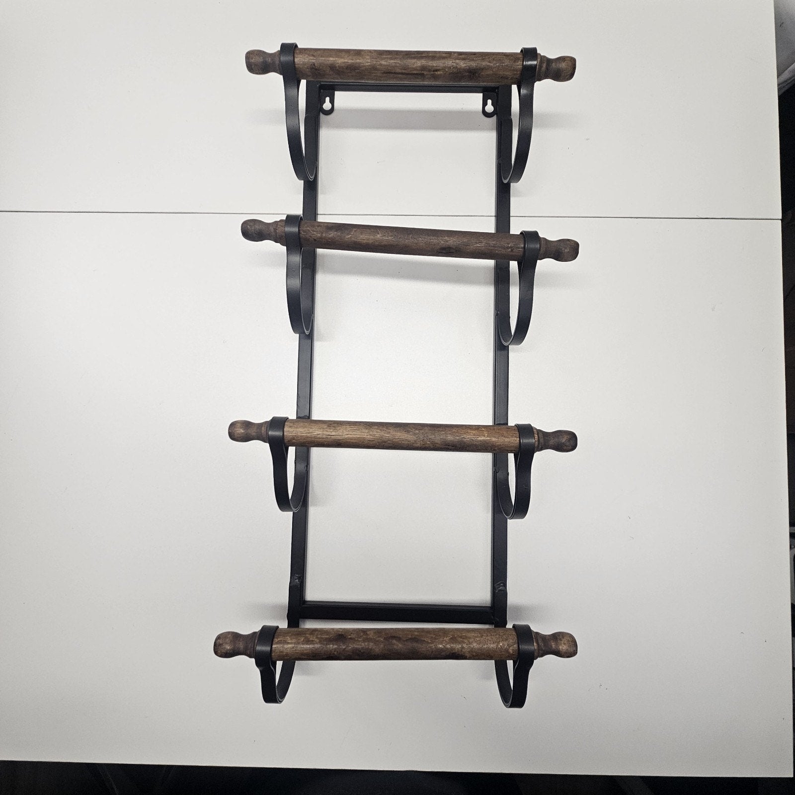Vintage Wall Mount Towel Rack Farmhouse Industrial Rustic Black Metal Wood