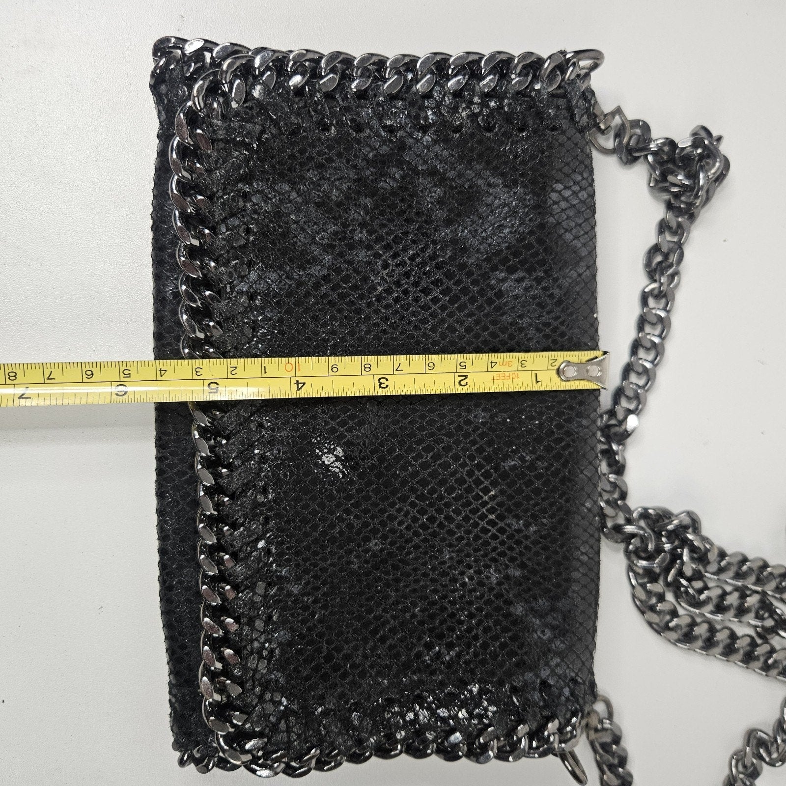 Borse in Pelle Italy Gray Black Reptile Leather Crossbody Clutch Chain Strap