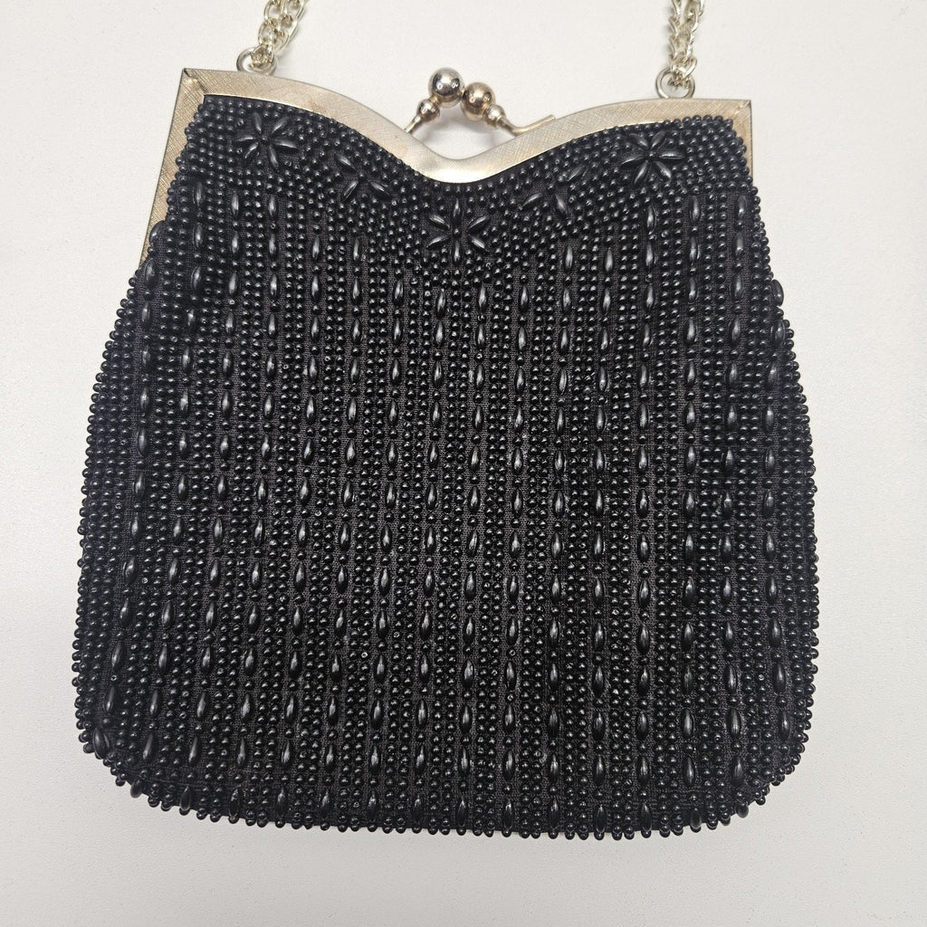 True Vintage 60s Raised Resin Bead Clutch Evening Bag Handbag Chain Handle