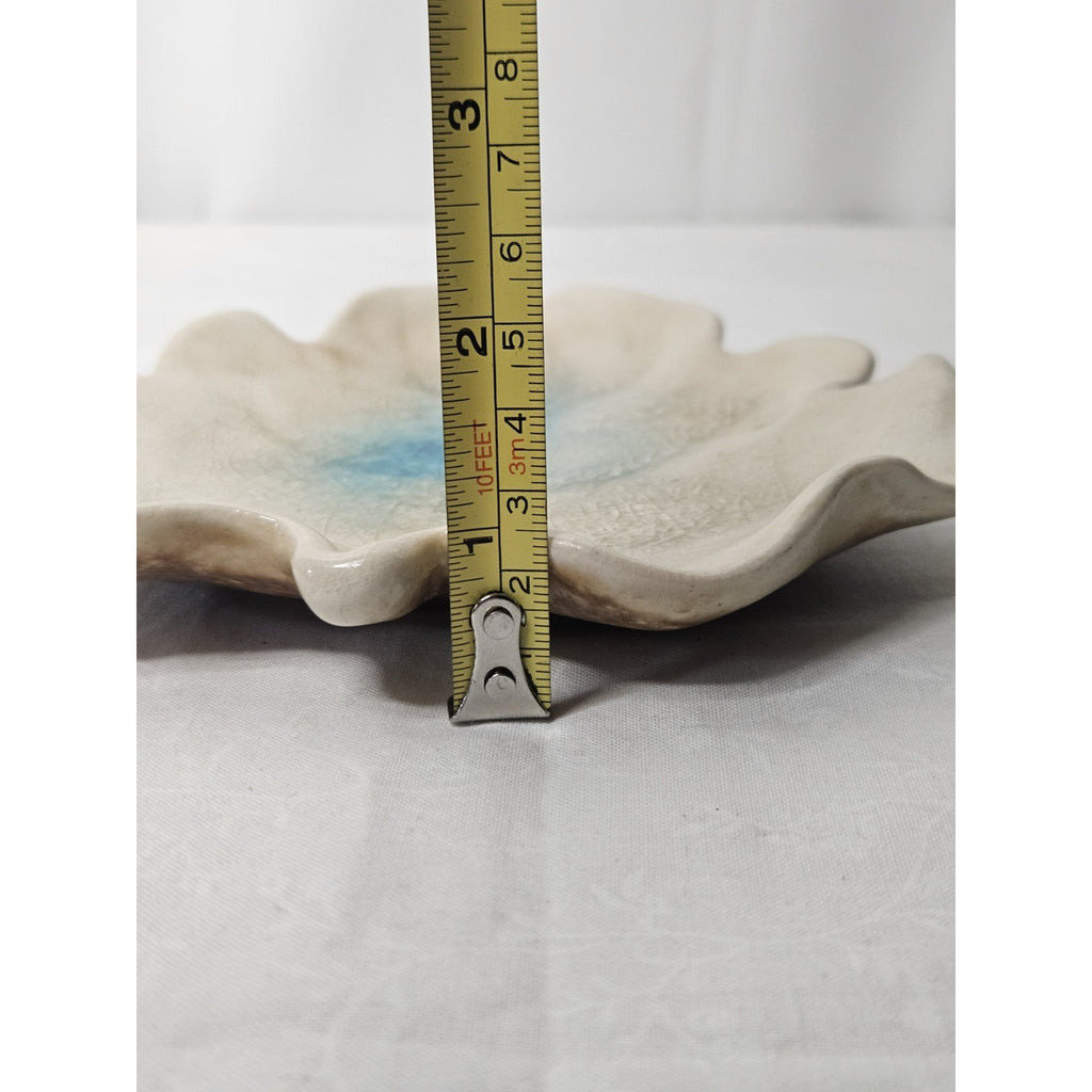 Handmade Ceramic Geode Pottery Trinket Dish Crackled Leaf 7" Dish