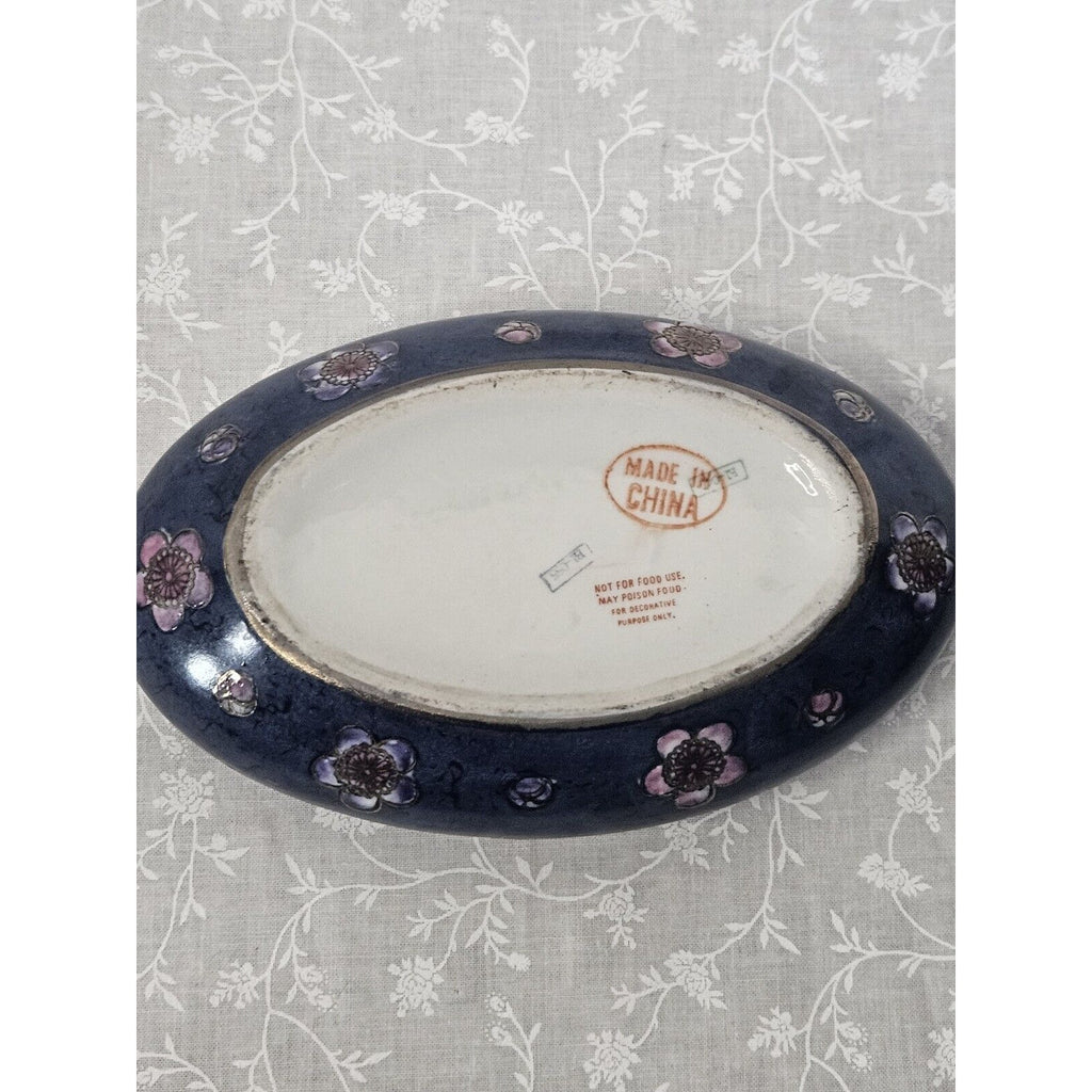 Vintage Toyo Like Trinket Dish with Lid Chinese Hand Painted Floral 2-Piece 6"
