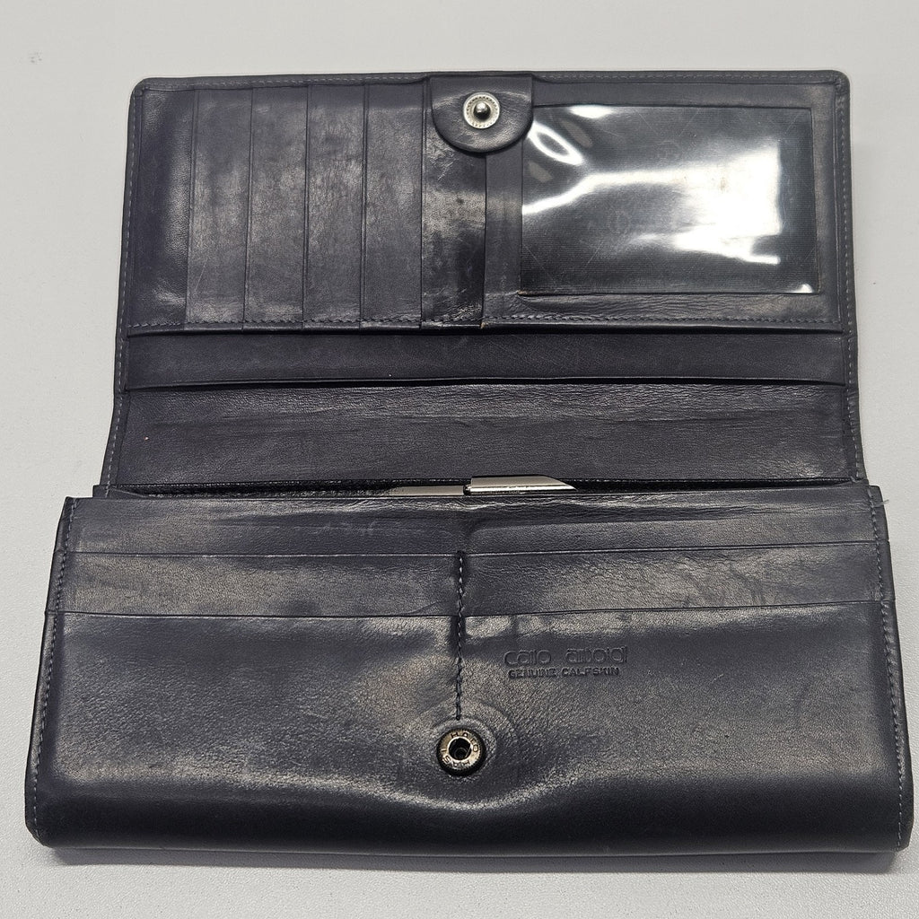 Vtg Carlo Amboldi Matte Calf Skin Large Bifold Wallet Card Holder Soft Leather