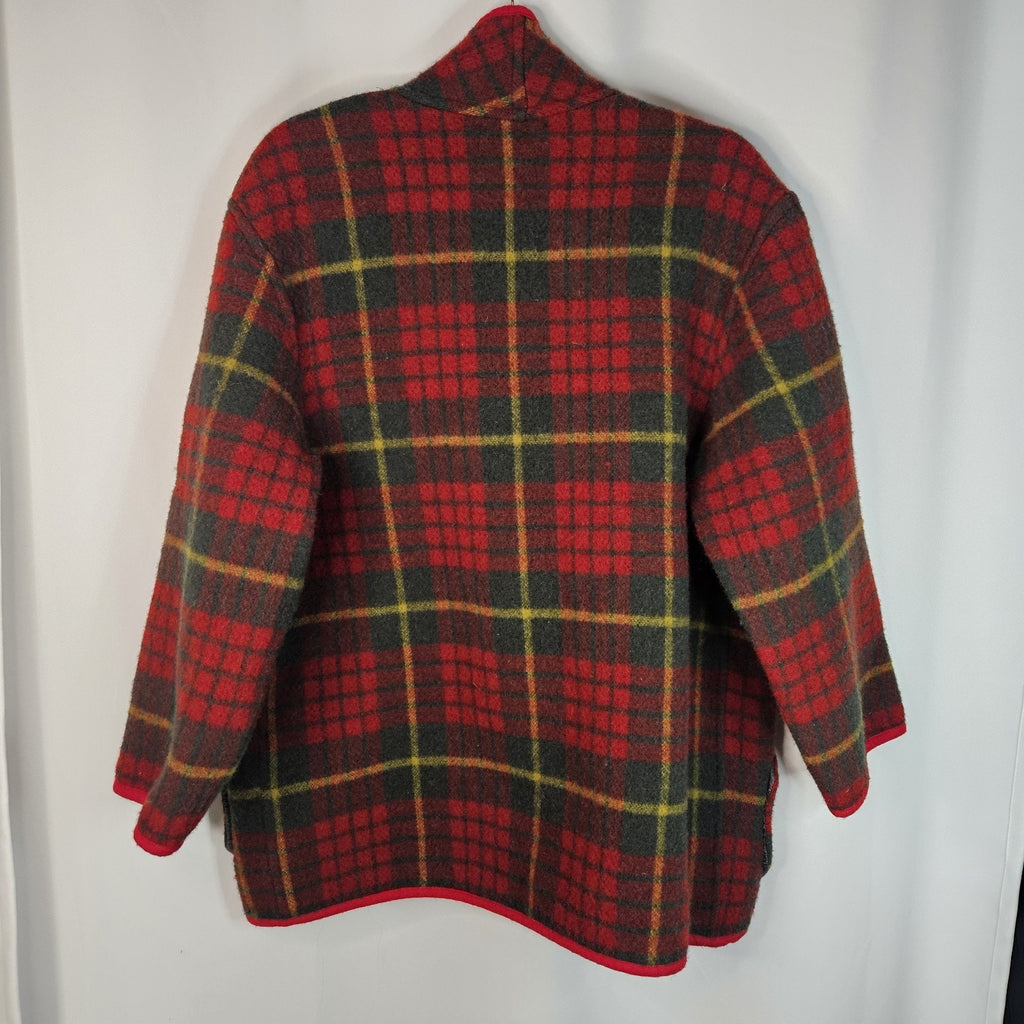 Vintage 100% Wool Plaid Open Cape Coat Oversized Womens Small Poncho Classic