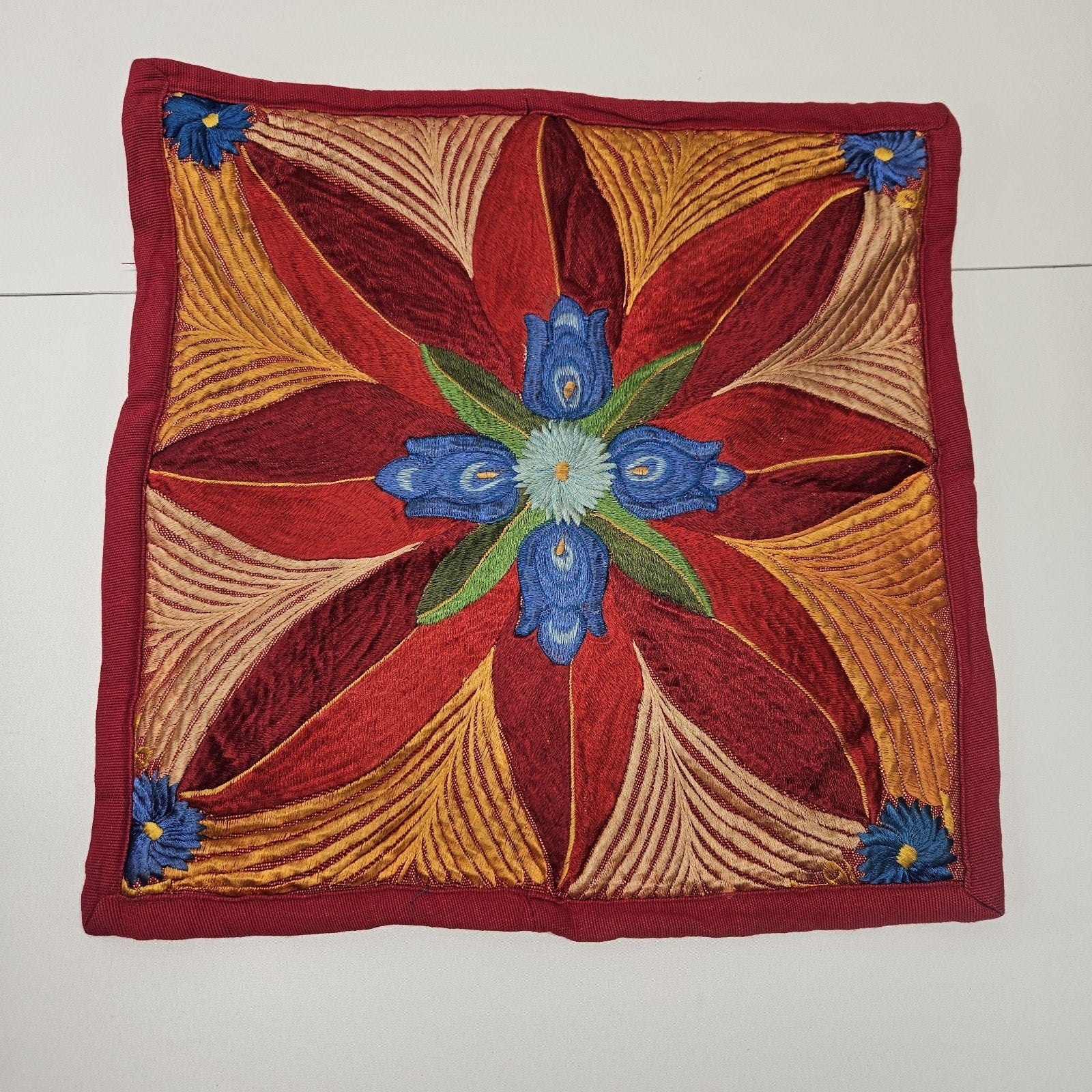 Vintage Decorative Embroidered Floral Throw Pillow Case Cover 18" Retro Bohemian