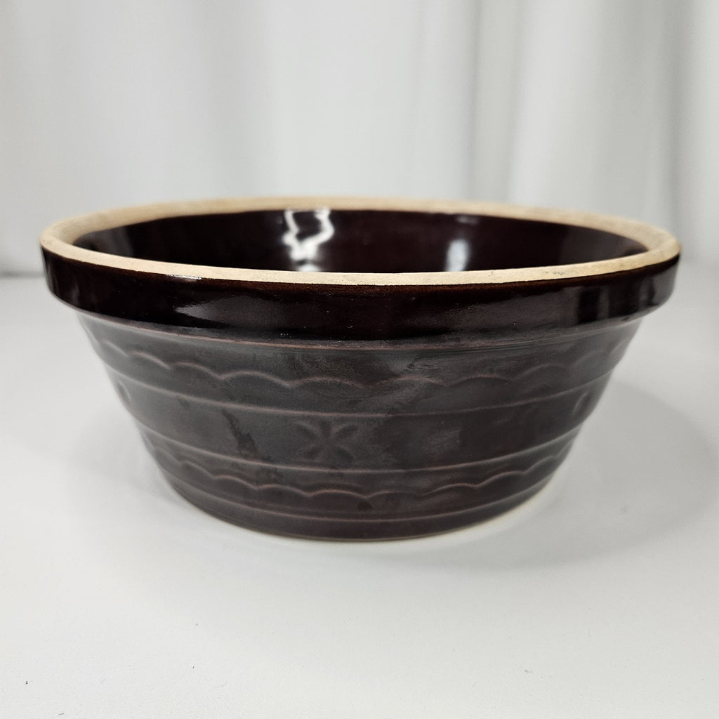 Vintage Marcrest Brown Glazed Daisy & Dot 9.5" Stoneware Mixing Serving Bowl