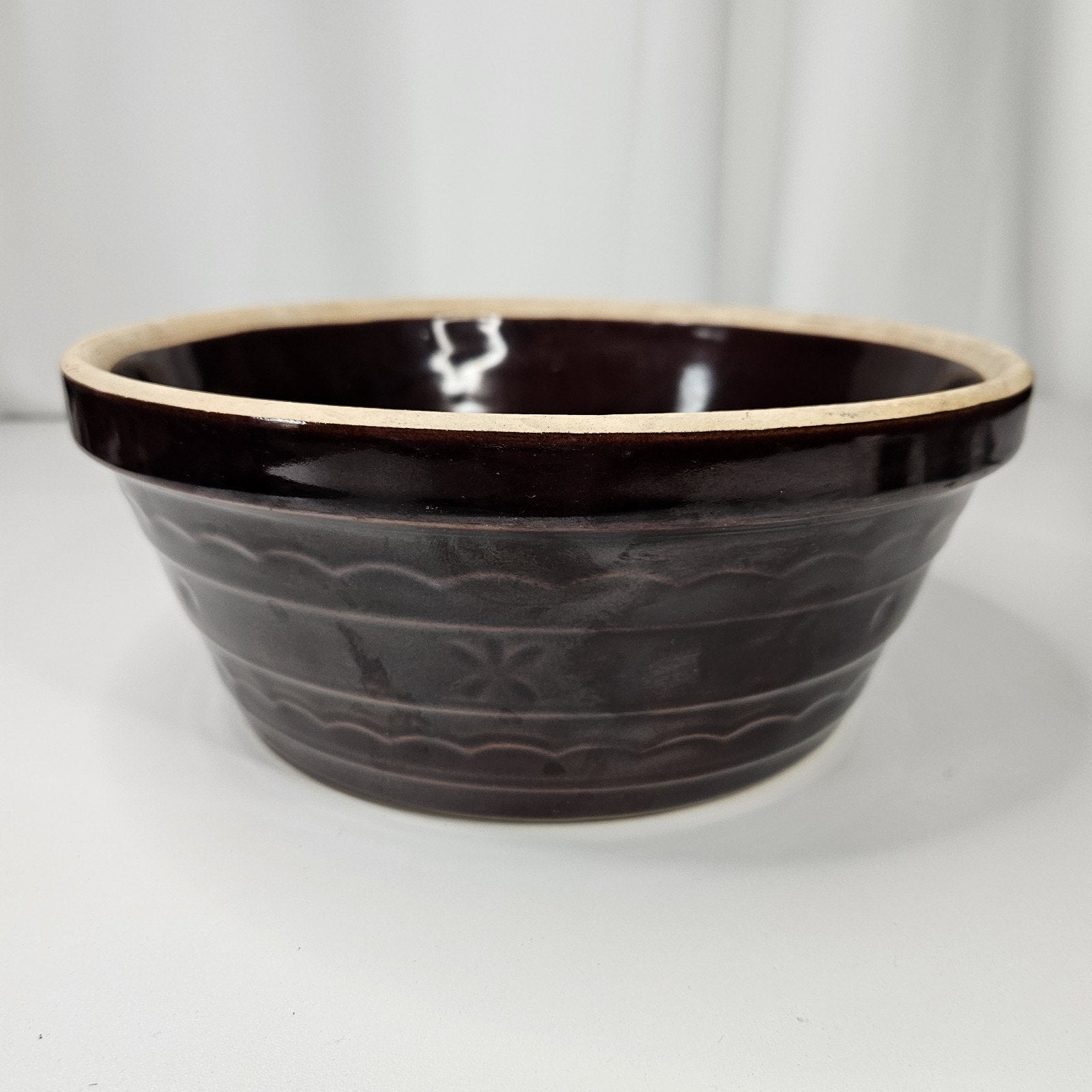 Vintage Marcrest Brown Glazed Daisy & Dot 9.5" Stoneware Mixing Serving Bowl
